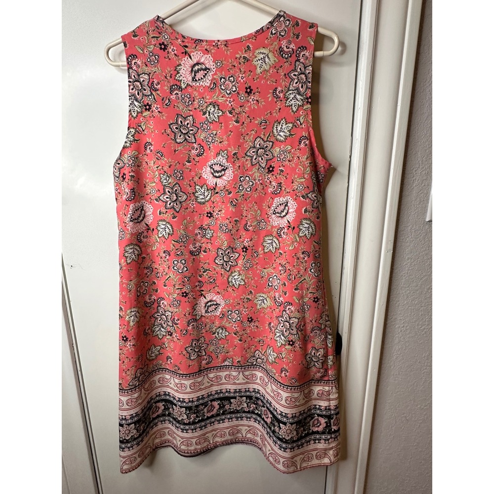 Emery Rose Womens Floral Paisley Shift Dress Coral Pink Keyhole Ring Detail Med - Picture 5 of 6